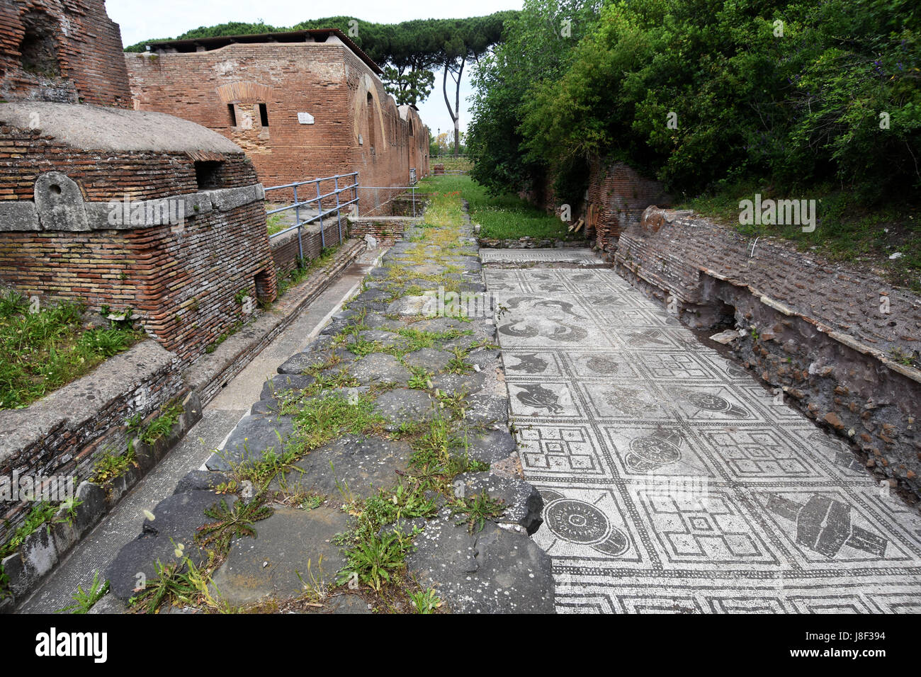 The ruins at Ostia Antica the archaeological site near Rome in Italy . Stock Photo