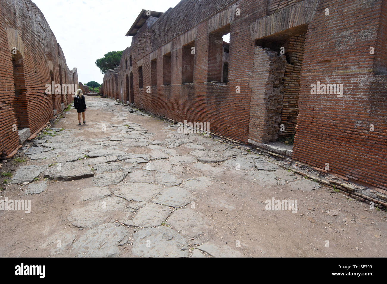 The ruins at Ostia Antica the archaeological site near Rome in Italy . Stock Photo