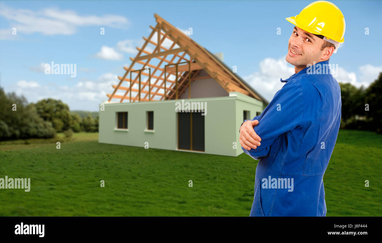house, building, job, male, masculine, person, uniform, repair, style of Stock Photo