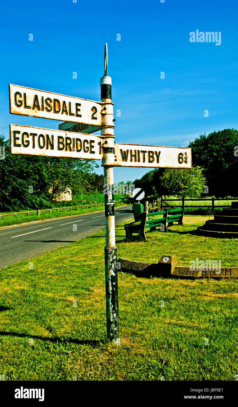 Signpost at Egton, North Yorkshire Moors Stock Photo