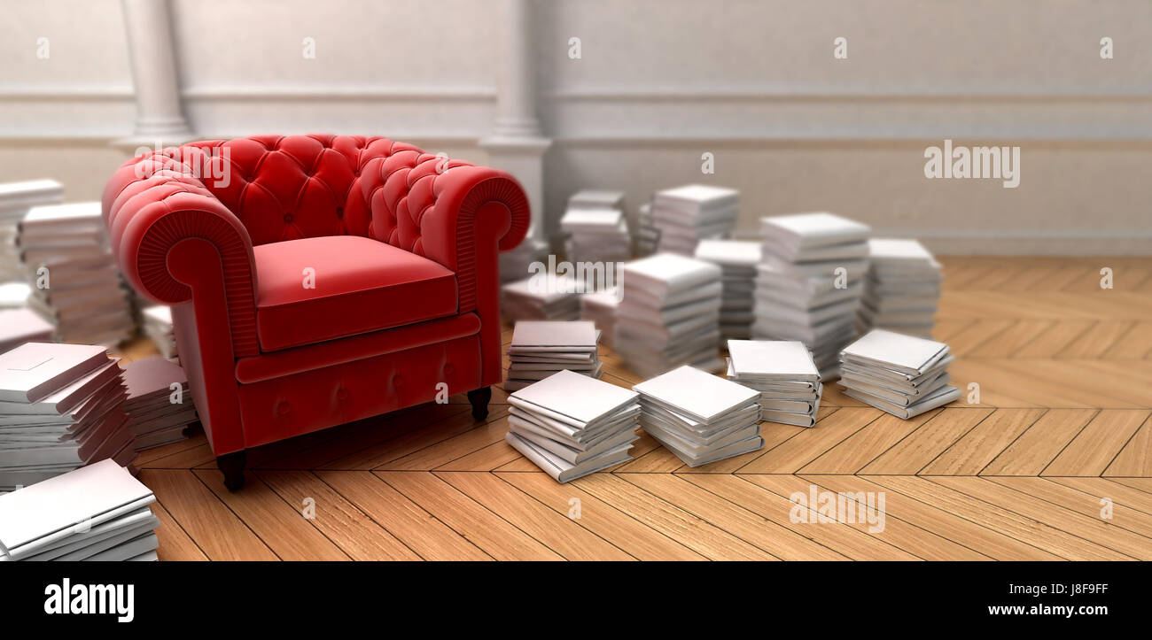 armchair, education, culture, interior, seat, documents, books, stack