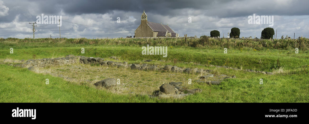 Panorama, Llys Rhosyr, Court of Welsh Princes, Anglesey, Stock Photo