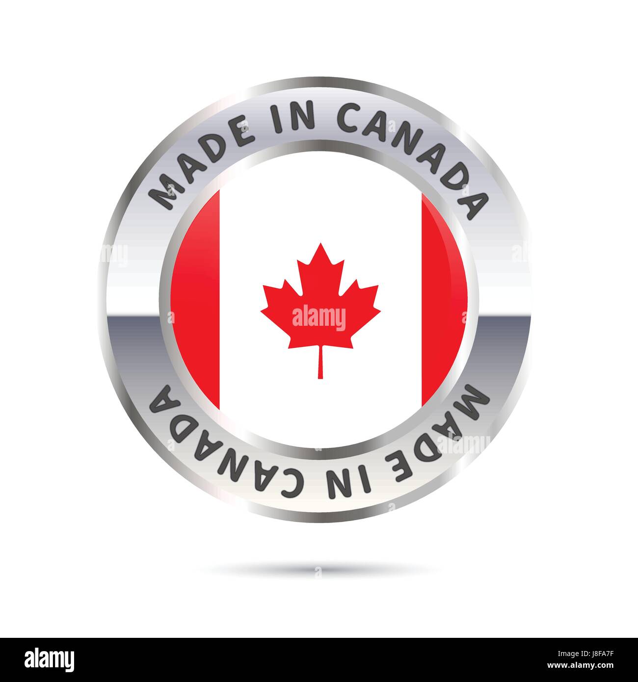 Glossy metal badge, made in Canada with flag Stock Vector