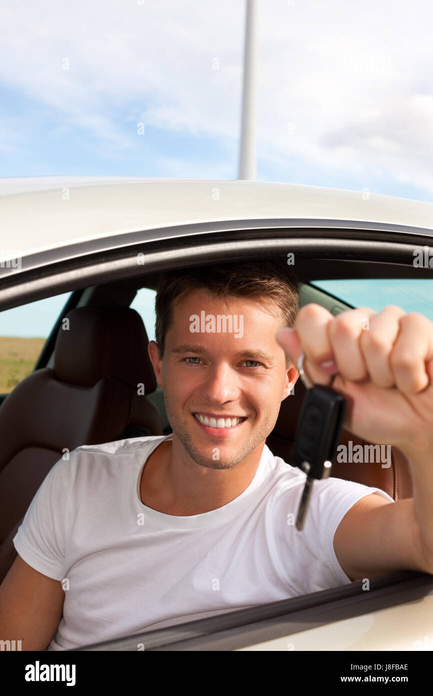 car, automobile, vehicle, means of travel, motor vehicle, put, sitting, sit, Stock Photo