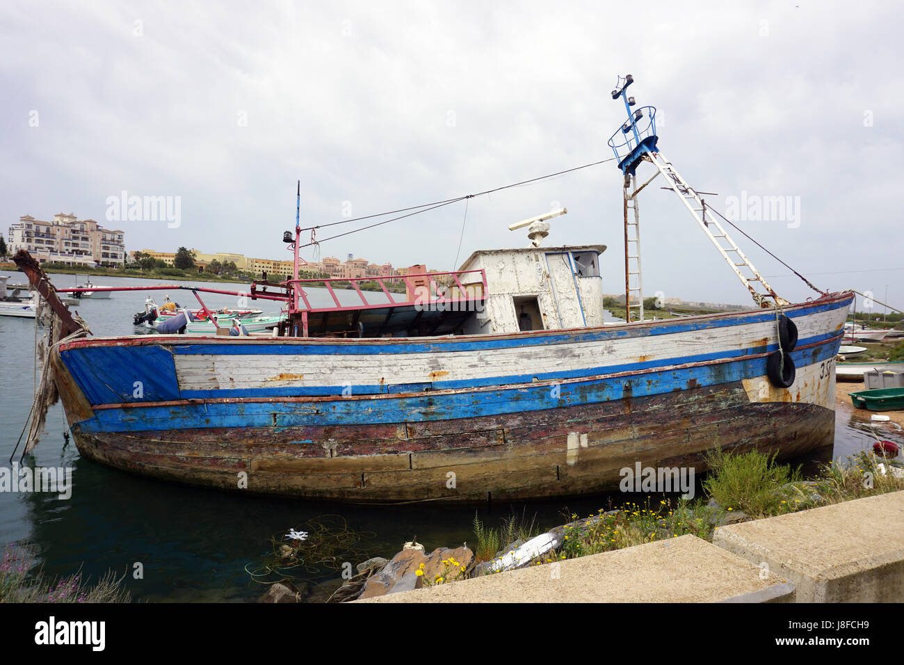 Fishing Boat Wreck Isla Del  Moral Spain Stock Photo