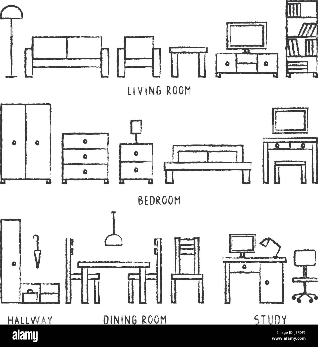 Vector hand drawn home furniture outline icons Stock Vector Image & Art ...
