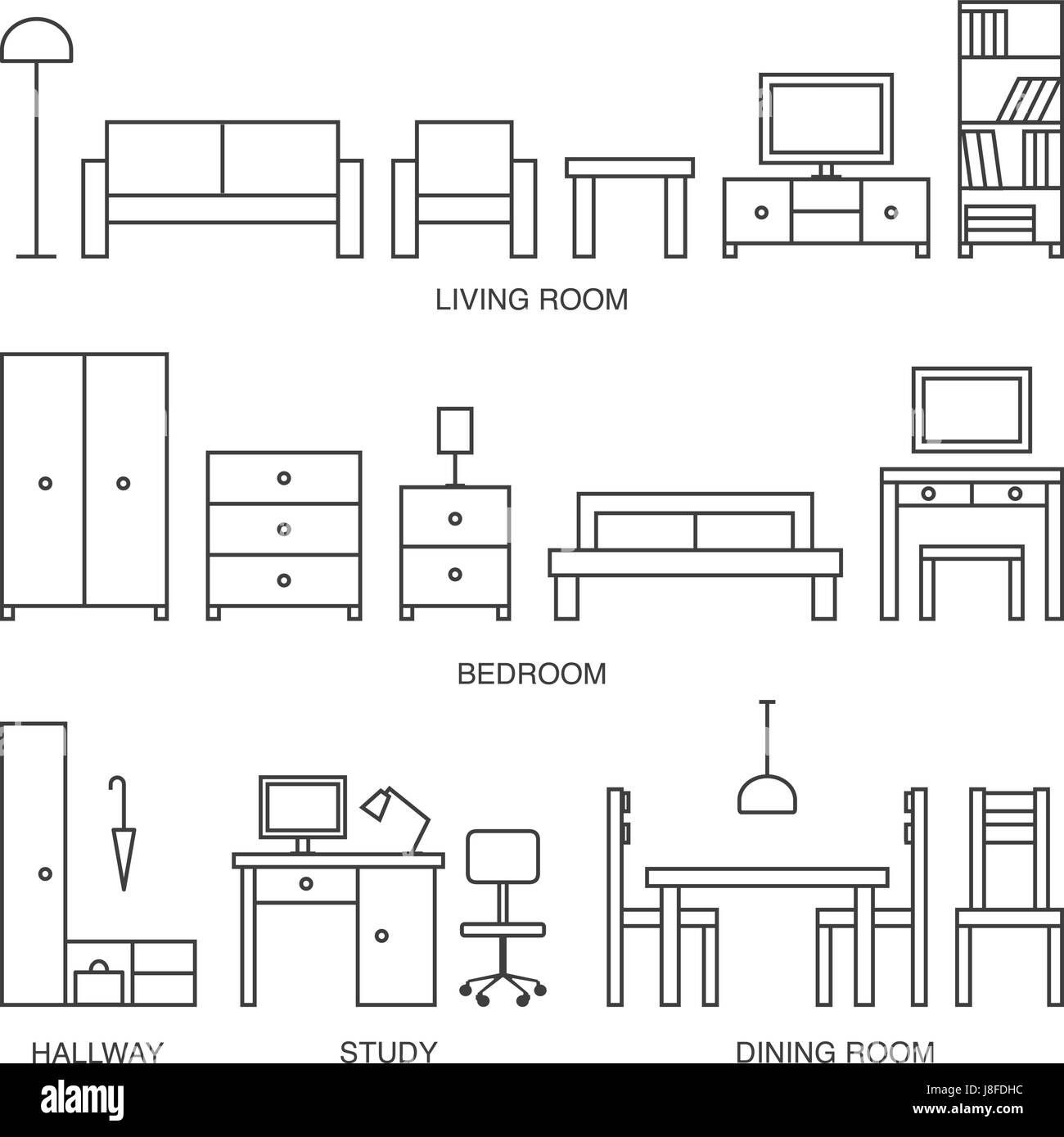 Vector home furniture outline icons Stock Vector Image & Art Alamy