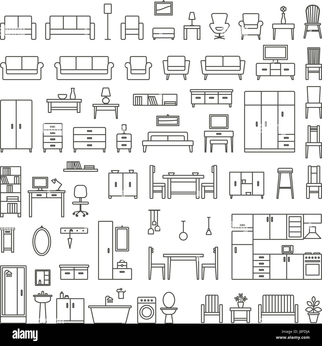 Vector home furniture outline icons set 1 Stock Vector Image & Art - Alamy