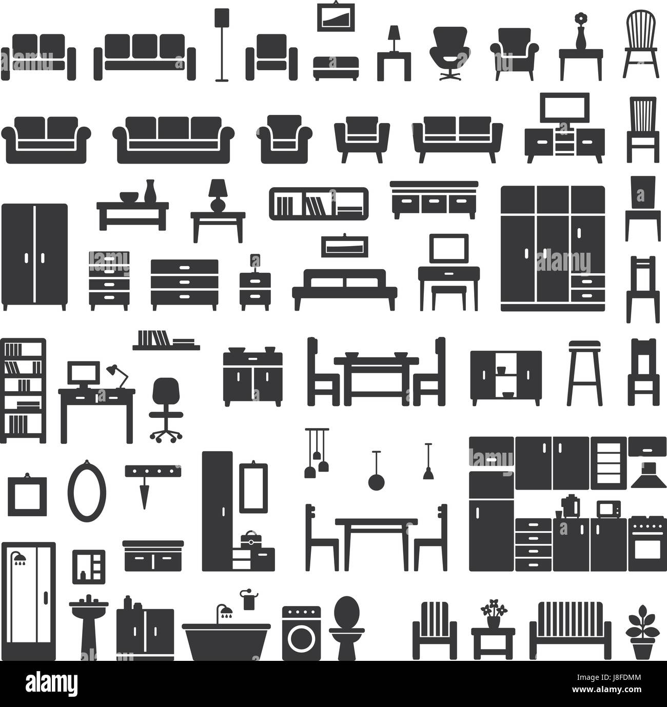 Vector home furniture silhouette icons set 1 Stock Vector Image & Art ...