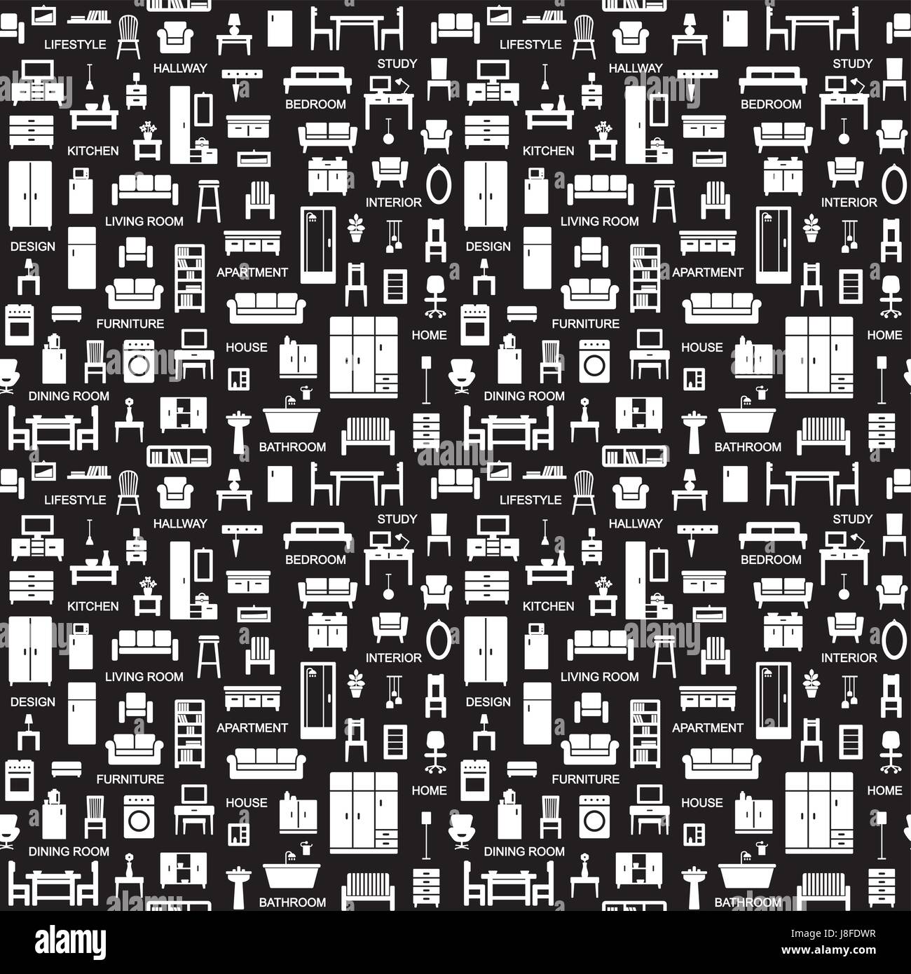 Vector seamless pattern background with home furniture icons 3 Stock ...