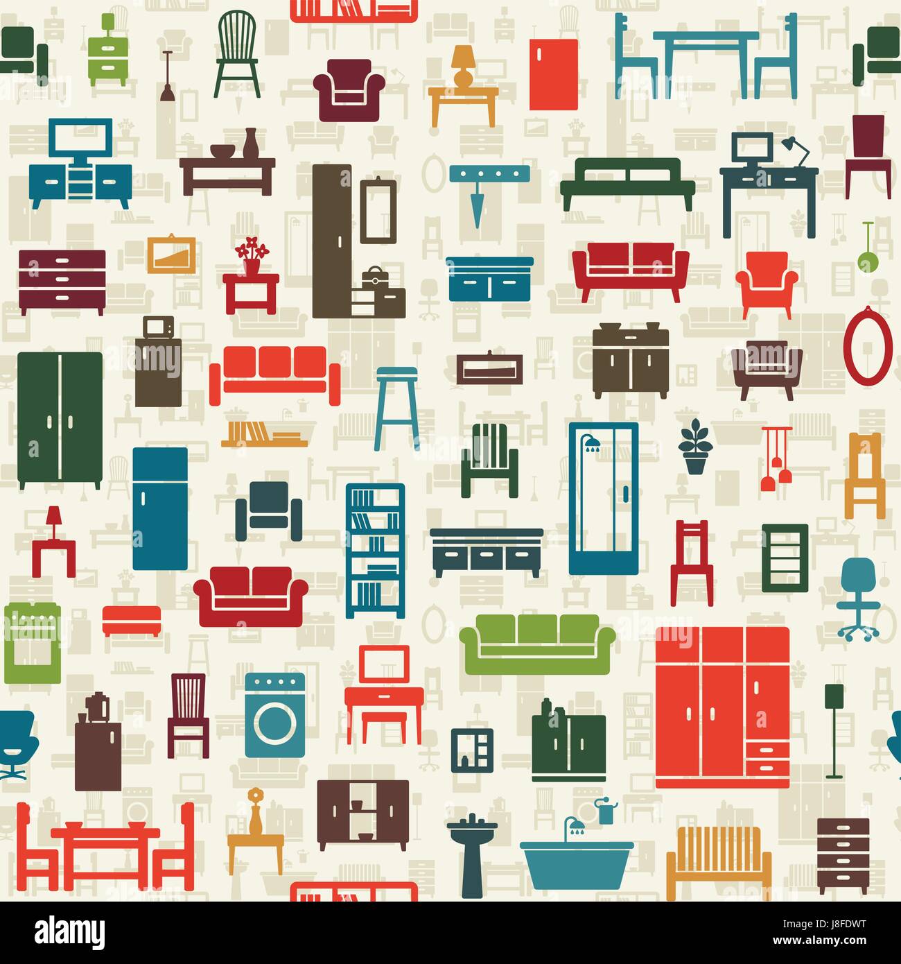 Vector seamless pattern background with home furniture icons 3 Stock ...