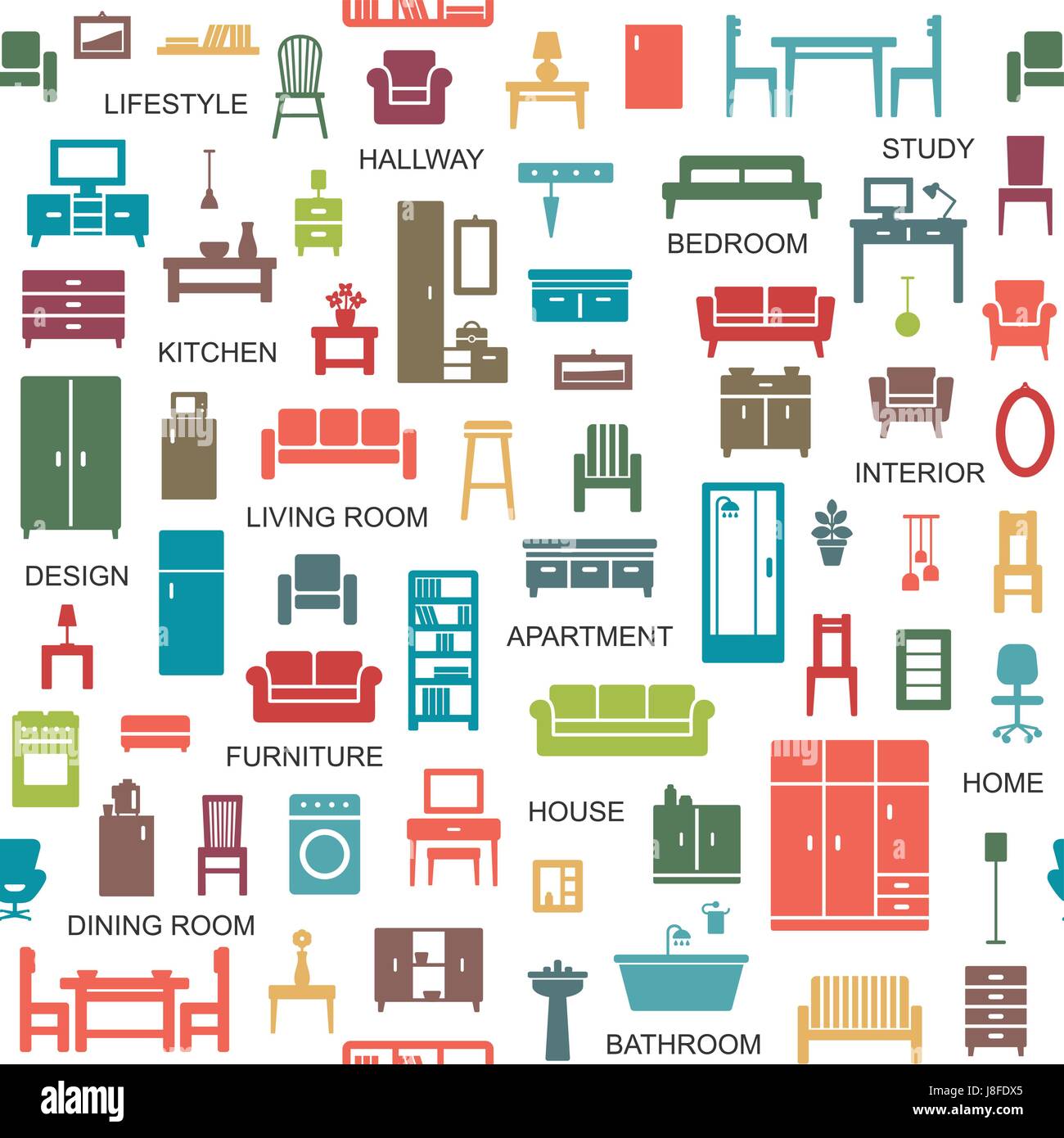 Vector seamless pattern background with home furniture icons 5 Stock ...