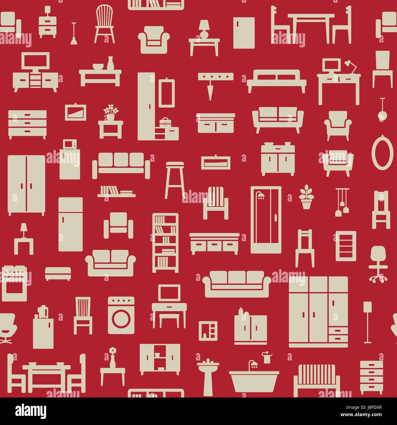 Vector seamless pattern background with home furniture icons 6 Stock