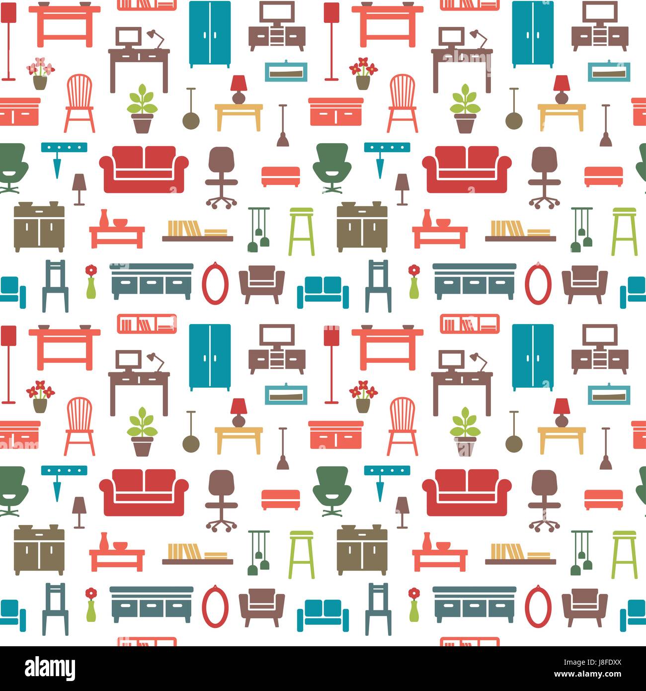 Vector seamless pattern background with home furniture icons 7 Stock ...