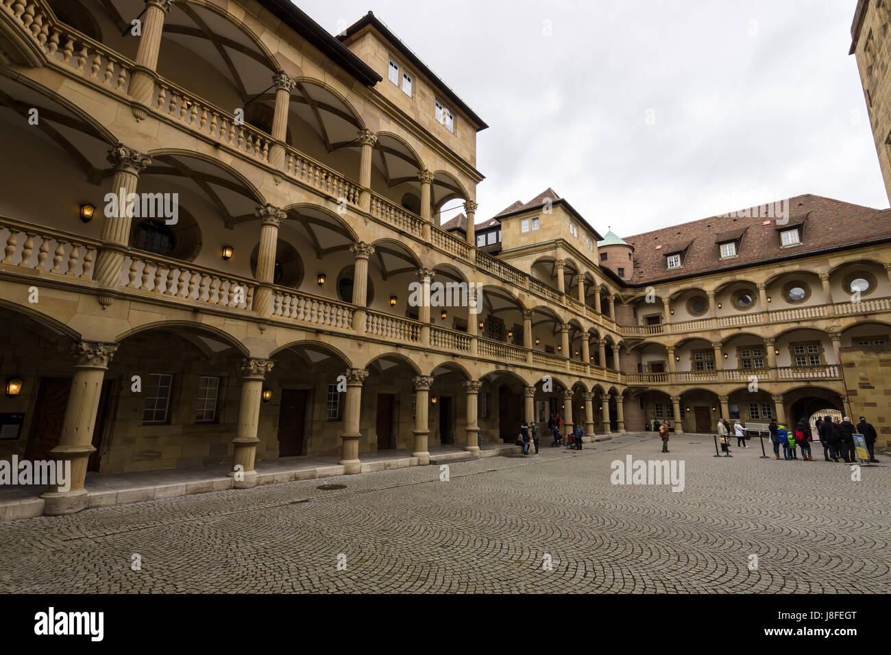 Inner courtyard of the Old Castle (10th century). Stuttgart is the capital and the largest city of the state of Baden-Wuerttemberg. Stock Photo