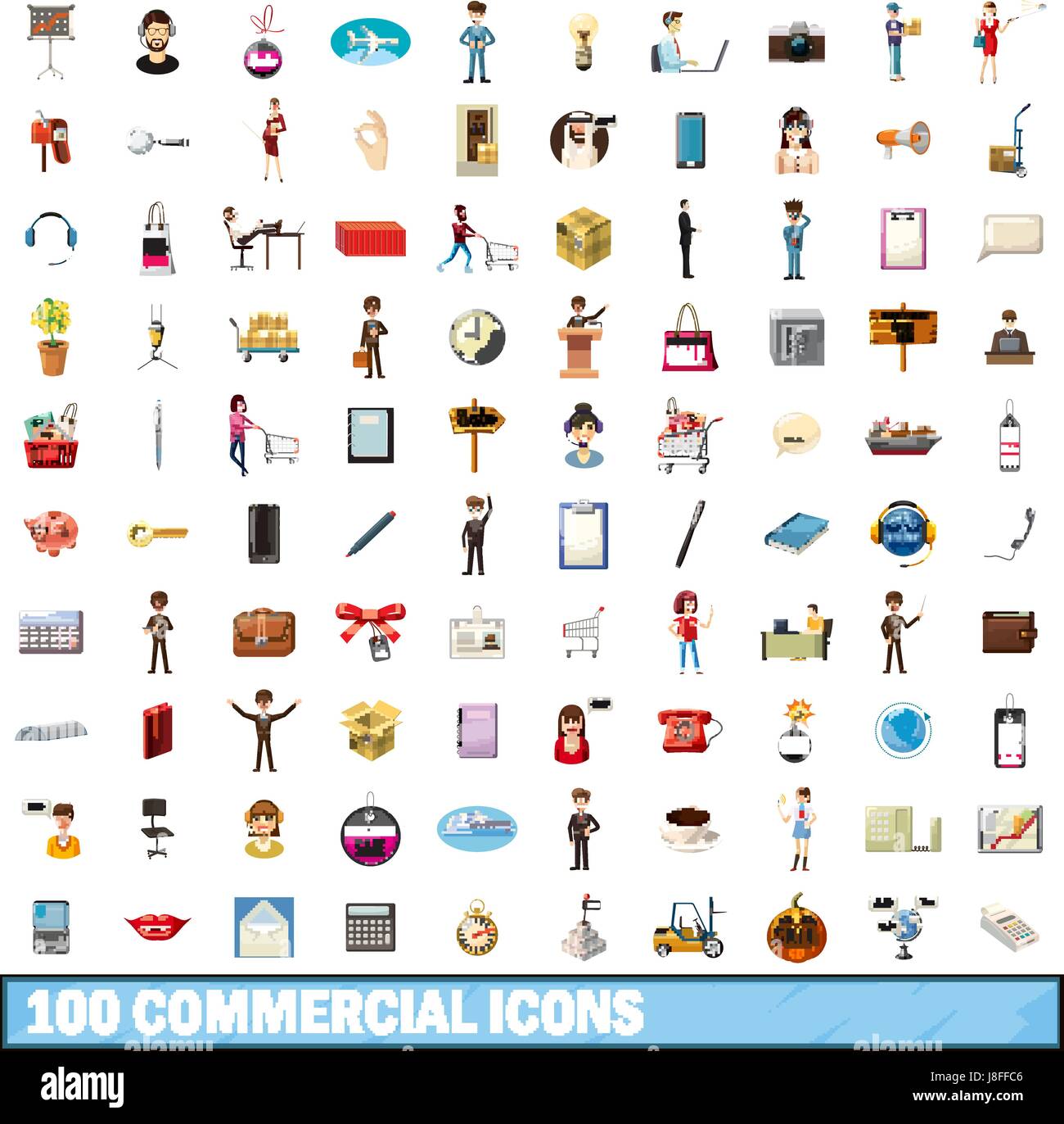 100 commercial icons set, cartoon style Stock Vector Image & Art - Alamy