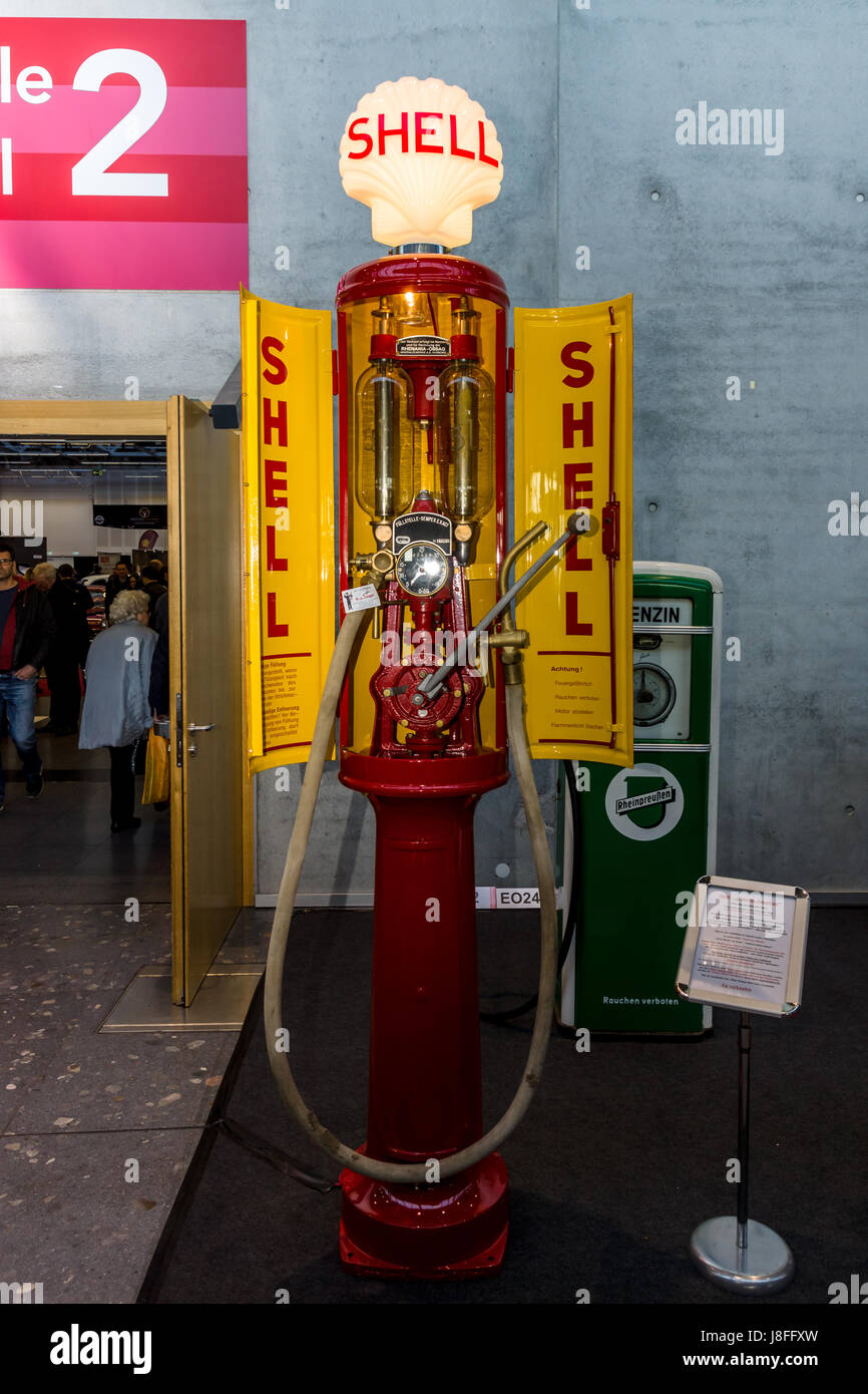Retro fuel dispenser by Shell middle of 20 - 30 years of the last century. Nickname 'Iron maiden'. Stock Photo