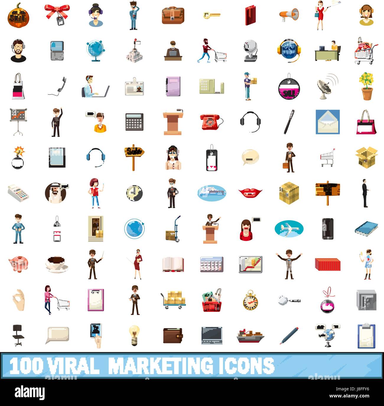 100 viral marketing icons set, cartoon style Stock Vector Image & Art ...