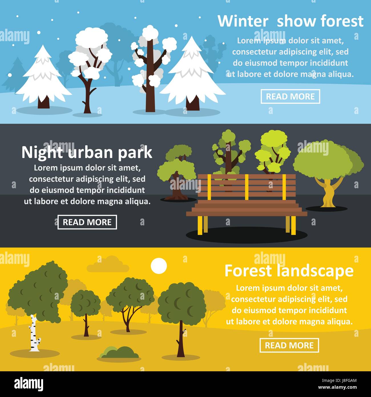 Park landscape banner horizontal set, flat style Stock Vector Image ...