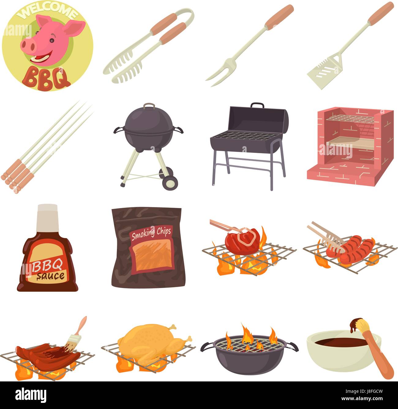 Barbecue tools icons set, cartoon style Stock Vector Image & Art Alamy