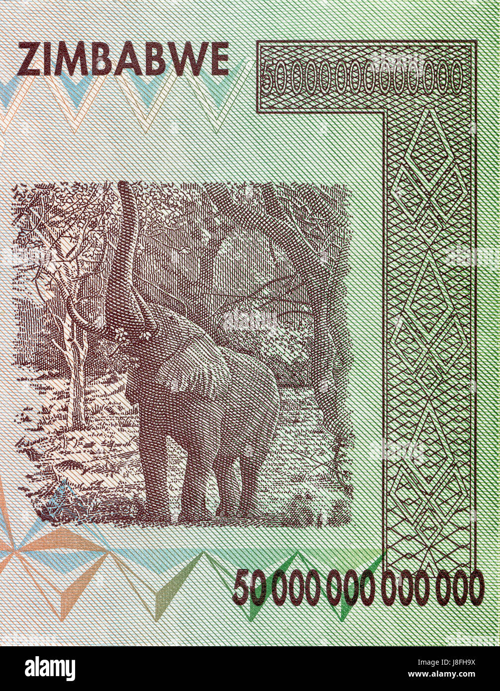 Part of expired Zimbabwean bill of fifty trillion dollars Stock Photo