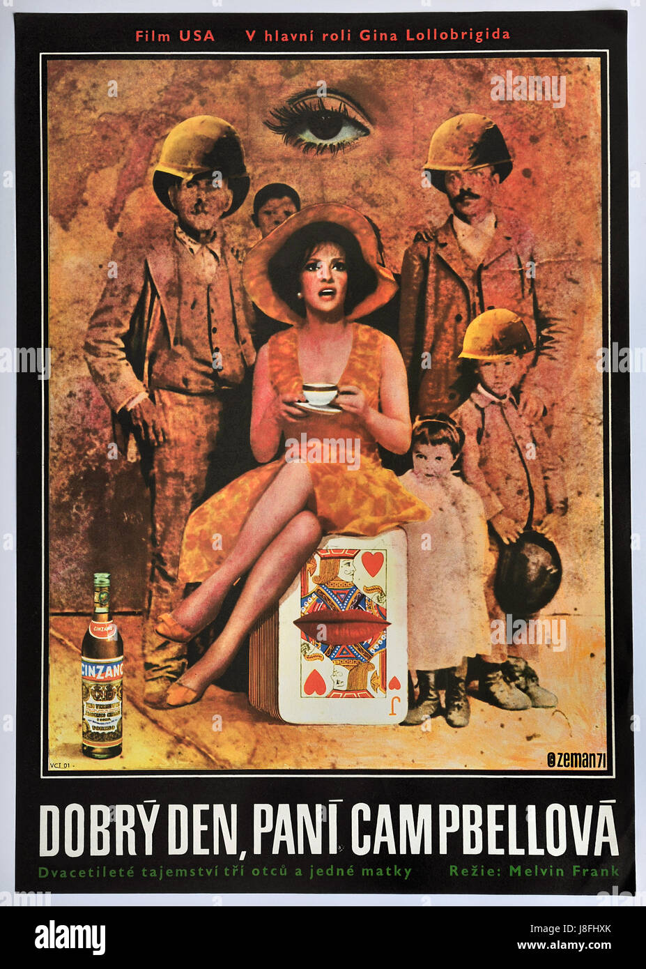 Buona Sera, Mrs. Campbell. Original movie poster by Czech artist Vaclav Zeman, 1971. American movie with Gina Lollobrigida, 1968. Director: M. Frank. Stock Photo