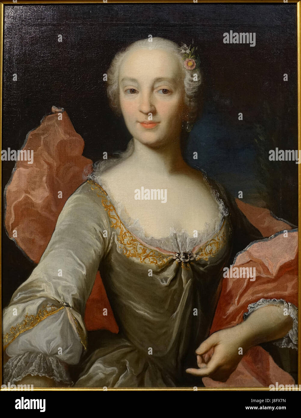 Half length portrait of a young lady, artist unknown, 1700s, oil on canvas   Villa Vauban   Luxembourg City   DSC06461 Stock Photo