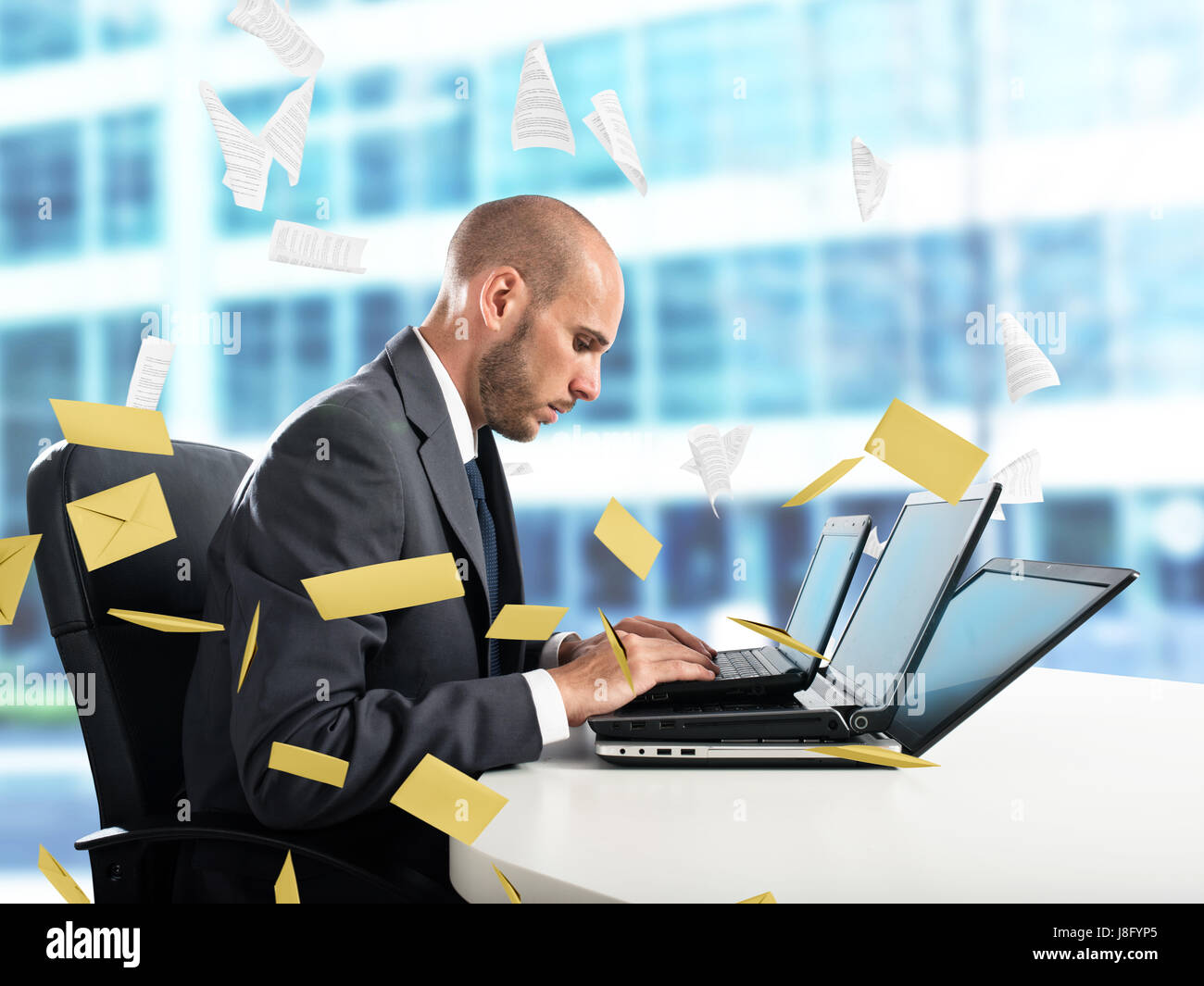 Despair and stress for spam e-mail Stock Photo