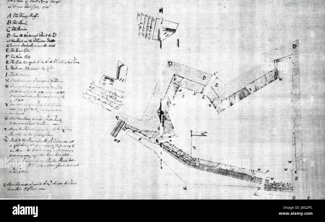 Fort King George Outerwork Plan 1726 Stock Photo