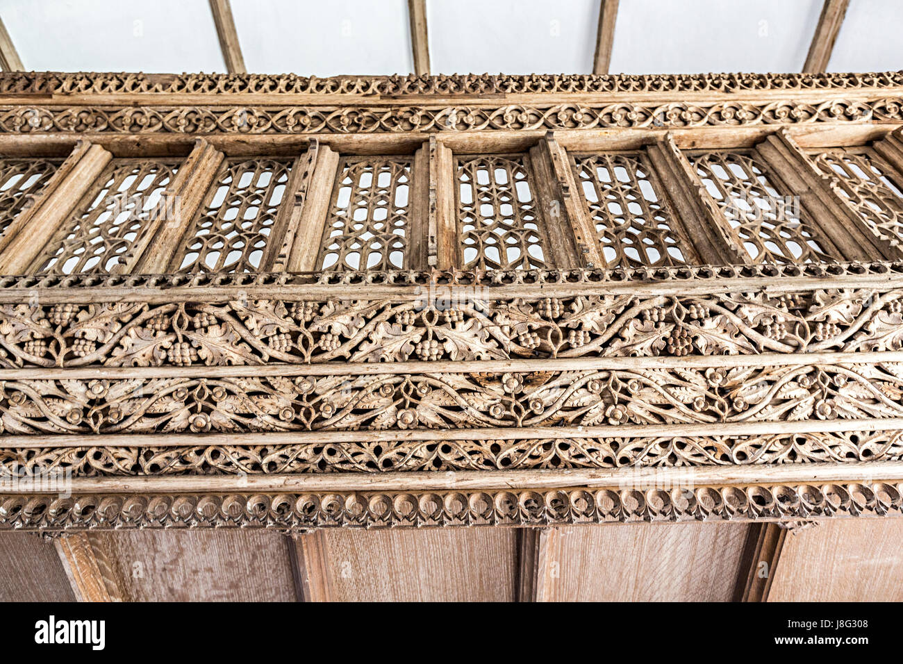 Detail of carved rood screen in Patricio (Partrishow) church of St ...