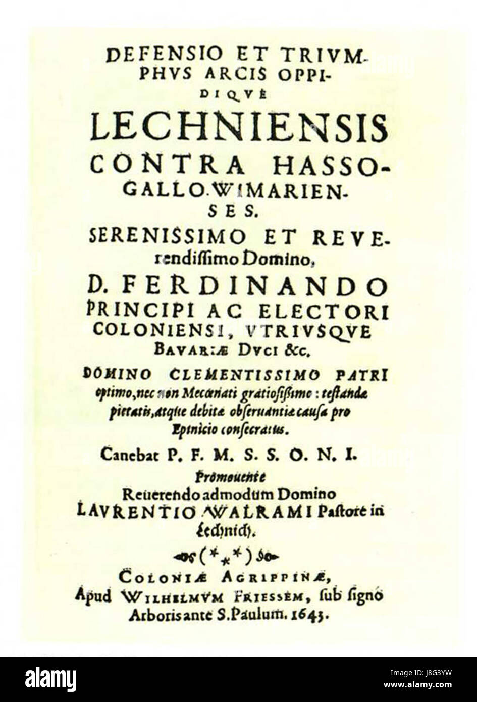 Lechenich Titelseite des Buches DEFENSIO ET TRIVMPHVS 1643 Stock Photo