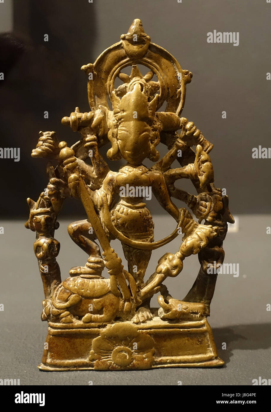 Durga mahisasura mardini, India, Kulu Kangra Chamba regional, Himachal Pradesh, 14th 16th century AD, yellow metal   Linden Museum   Stuttgart, Germany   DSC03825 Stock Photo