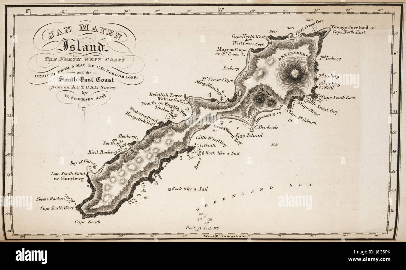 Jan Mayen map 1820 by William Scoresby Stock Photo