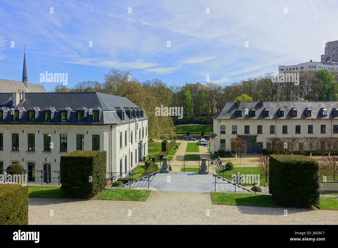 This image shows the gardens of La Cambre Abbey in Brussels, Belgium ...