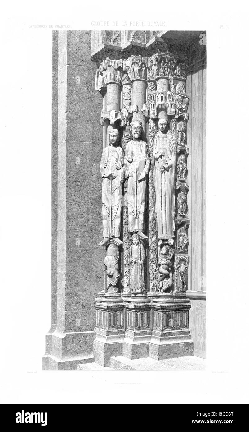 Monografie de la Cathedrale de Chartres   Portail Royal   statues   Gravure Stock Photo
