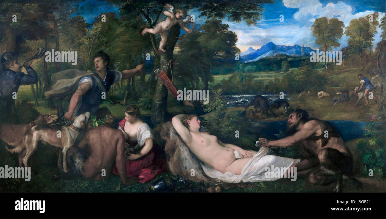 Jupiter and Antiope, by Titian Stock Photo
