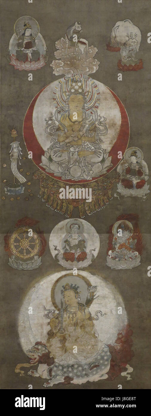 Ichiji Kinrin (One World Wheel King) and the Bodhisattva Monju, Muromachi period, 15th century, ink, colors and gold on silk, HMA 2112.1 Stock Photo