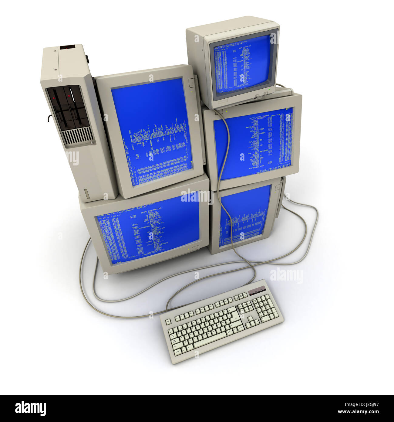 blue, keyboard, vintage, screen, stack, data, informations, substratums ...