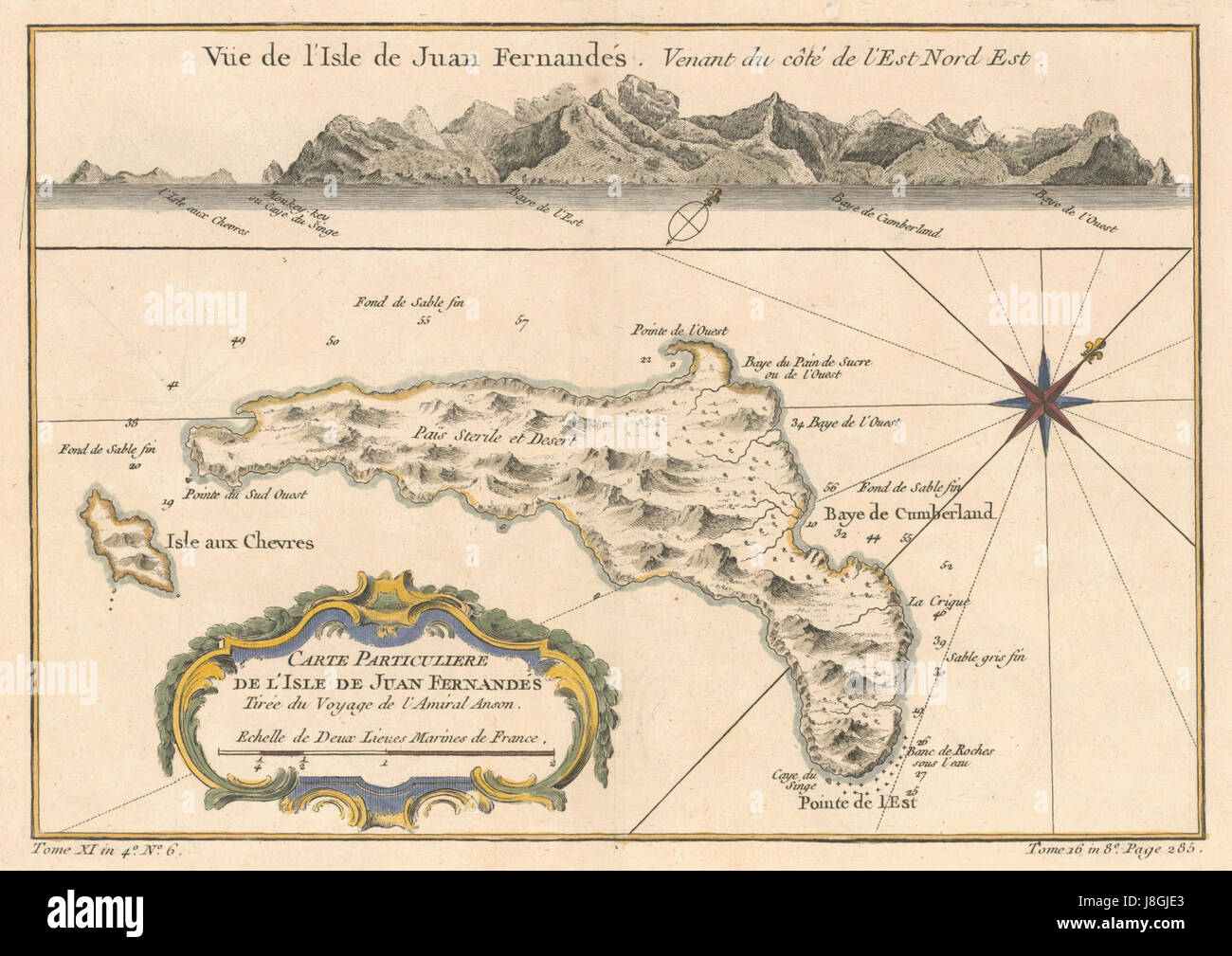 Map juan fernandez island 1753 Stock Photo