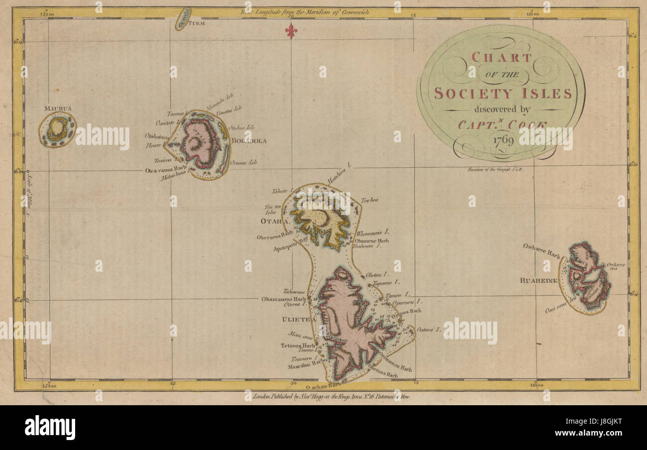 Map society islands hogg 1784 Stock Photo