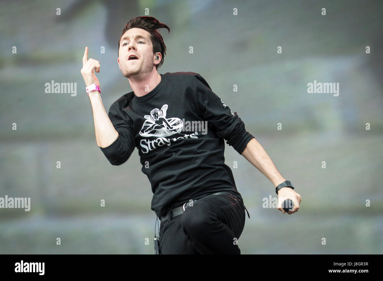 Bastille lead vocalist Dan Smith performs during a collaboration with ...