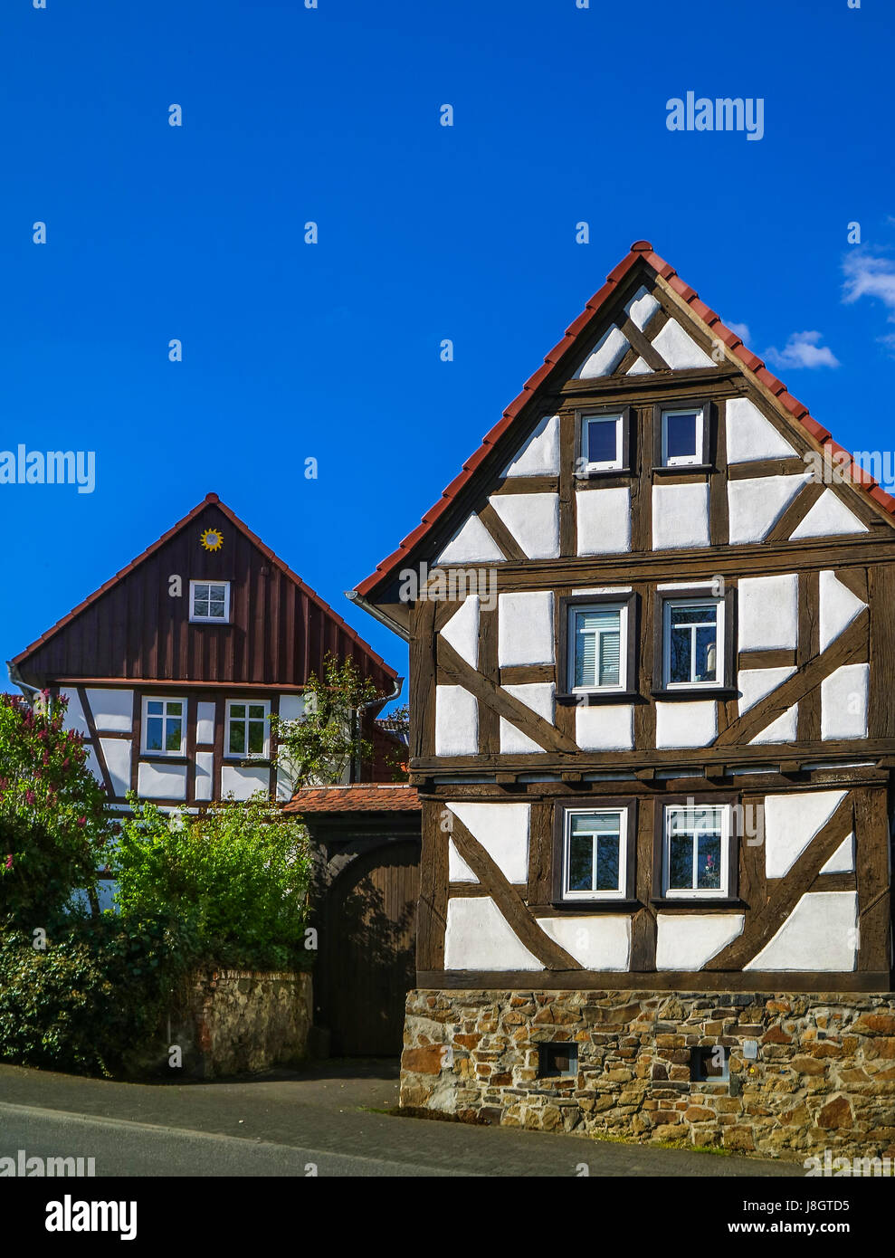 rural half-timbered houses in Heuchelheim, Hesse, Germany Stock Photo