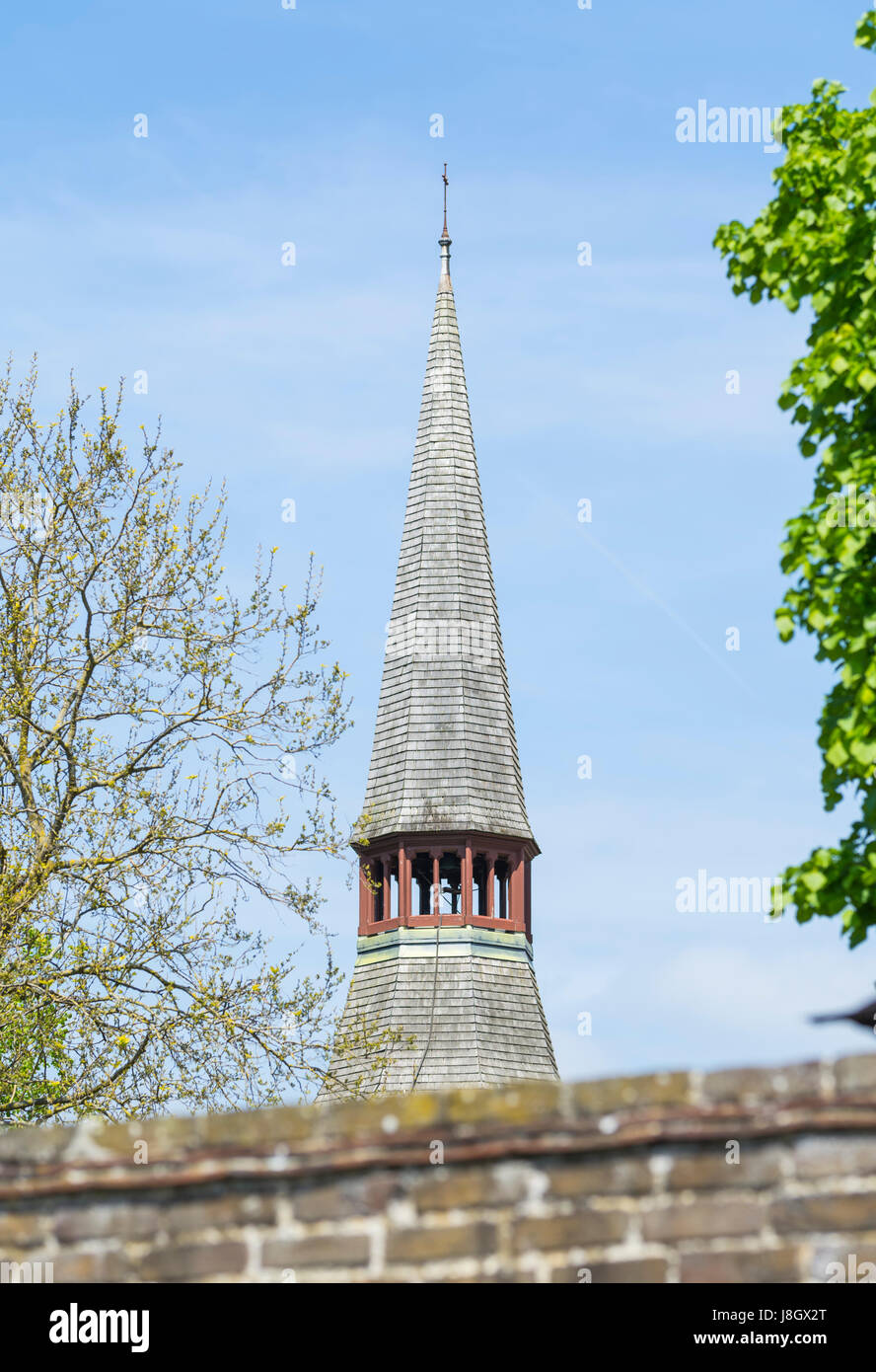 Steeple and bell tower of the church of the Convent of Poor Clares in Crossbush, Arundel, West Sussex, England, UK. Stock Photo