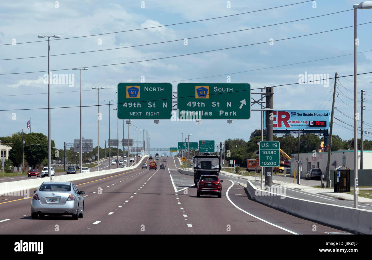 The US 19 highway north of St Peterburg at the junction for Pinellas ...