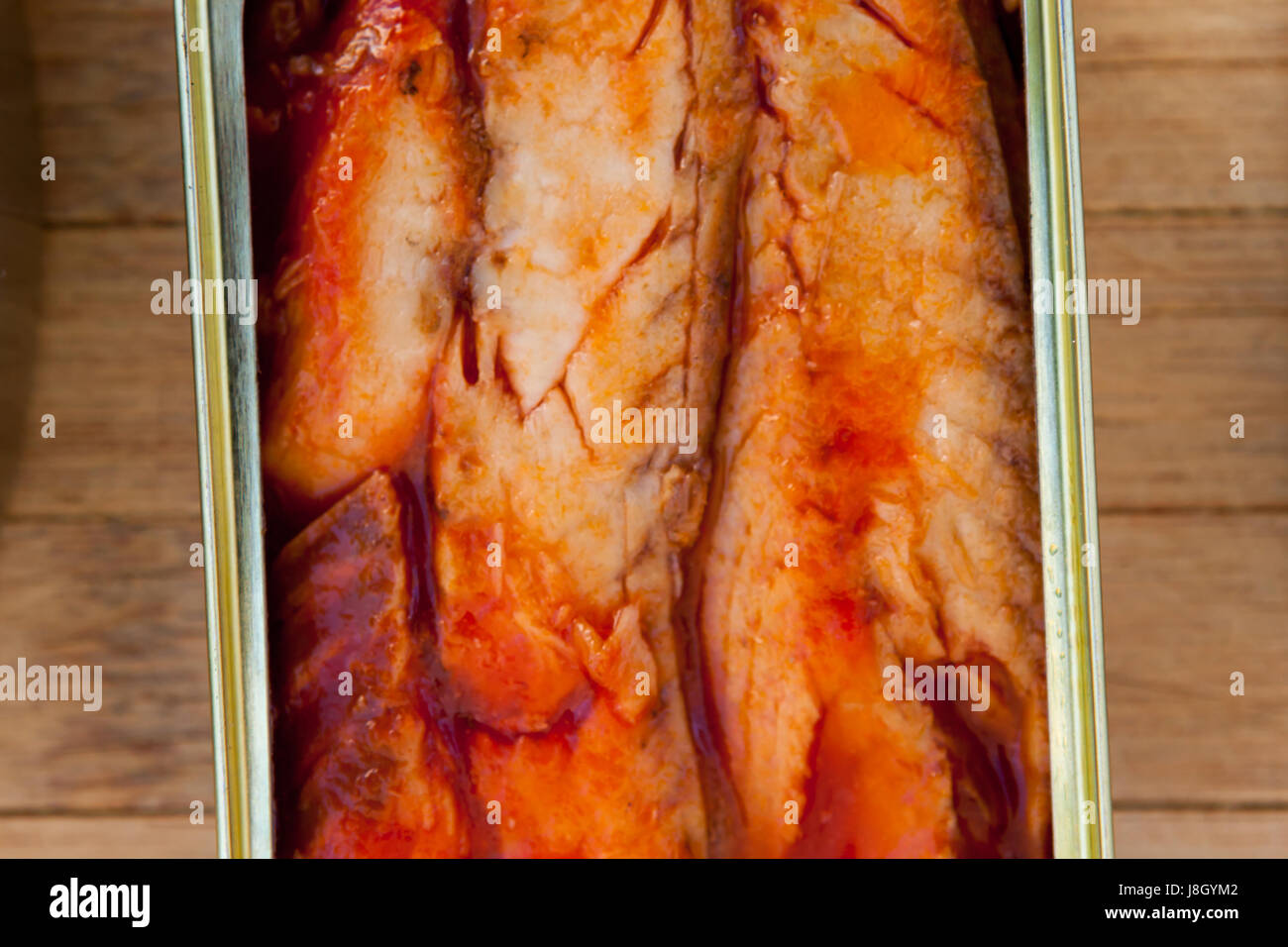 Can of preserved of mackerel in tomato sauce close up Stock Photo Alamy