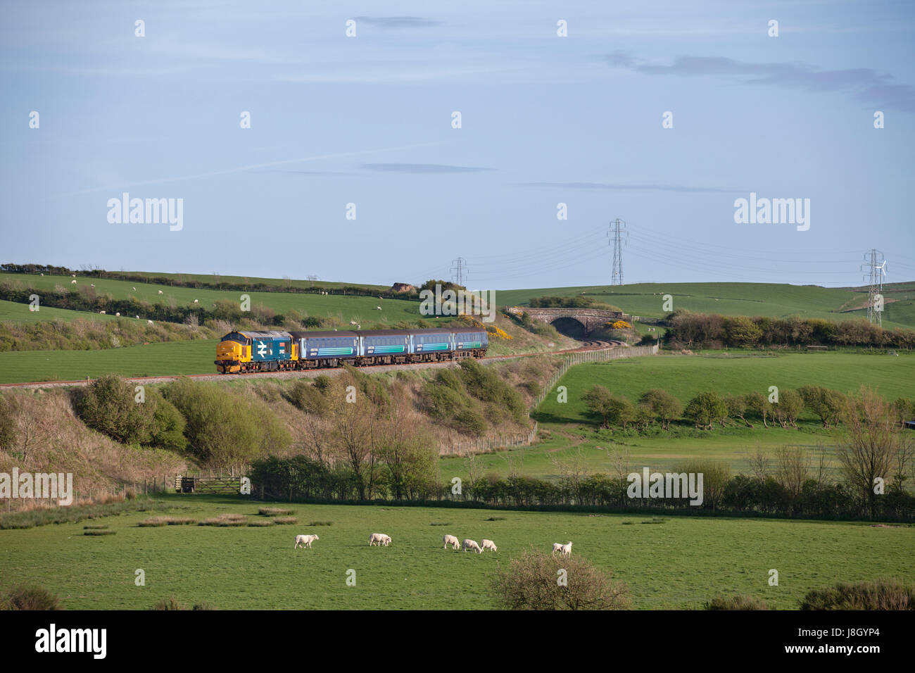 22/04/2017 Annaside (south of Bootle) Direct rail Services Class 37 locomotive hauling Northern Rail Barrow In Furness - Carlisle train Stock Photo
