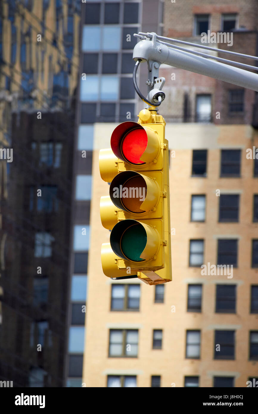 red stop light traffic light New York City street signs USA Stock Photo