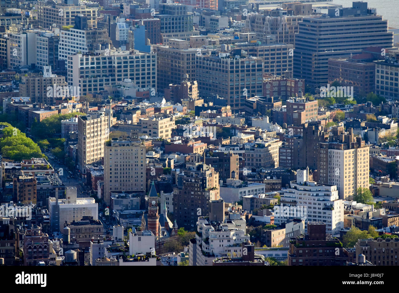 aerial view over west village (greenwich village)  towards hudson square (soho) districts New York City USA Stock Photo