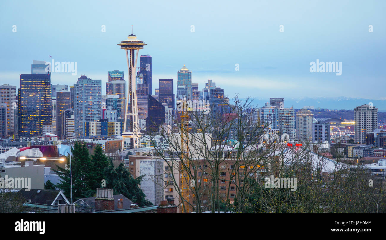 Seattle and Space needle - amazing view from Kerry Park - SEATTLE / WASHINGTON - APRIL 11, 2017 Stock Photo