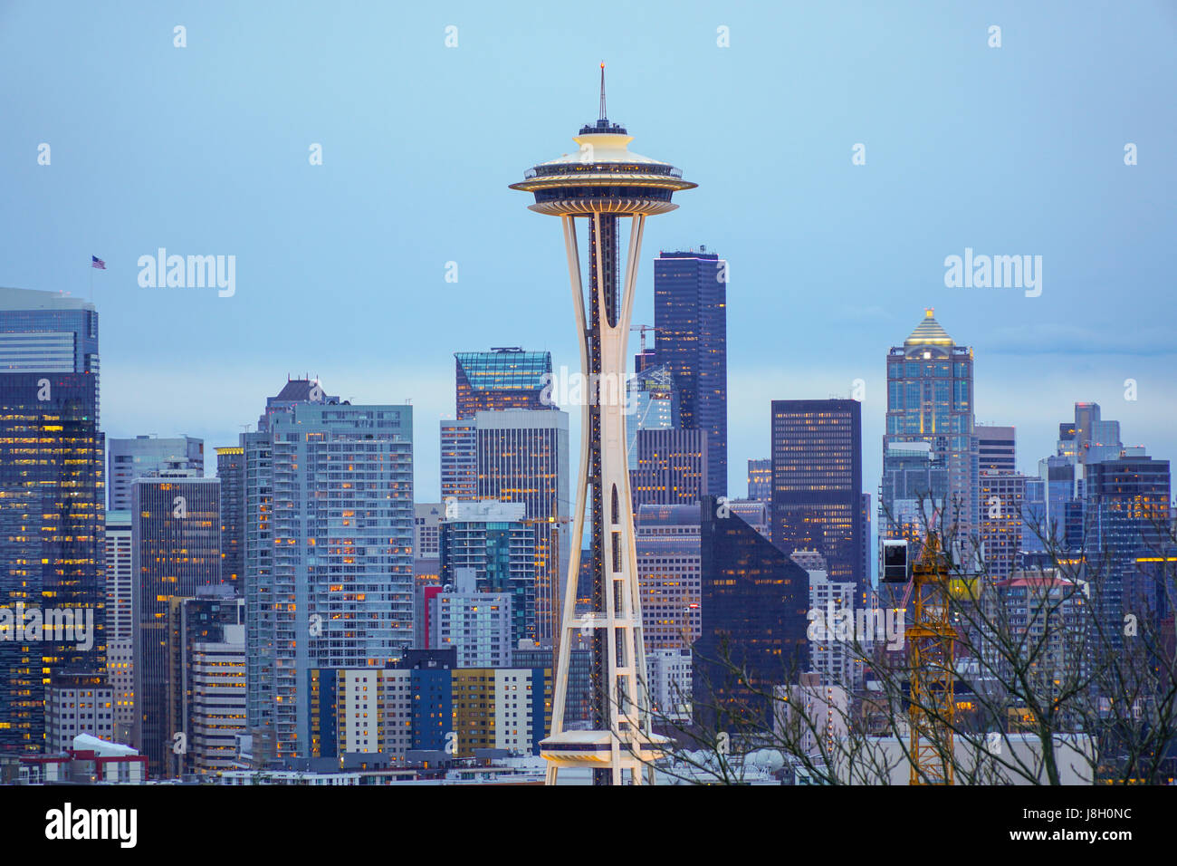 Seattle and Space needle - amazing view from Kerry Park - SEATTLE / WASHINGTON - APRIL 11, 2017 Stock Photo